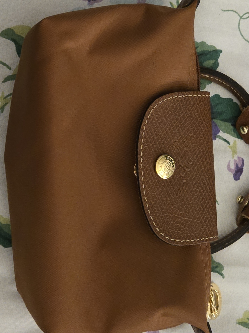 Longchamp Cognac Textured Leather Canvas Pouch with Gold Accents. Authentic. - Picture 2 of 6